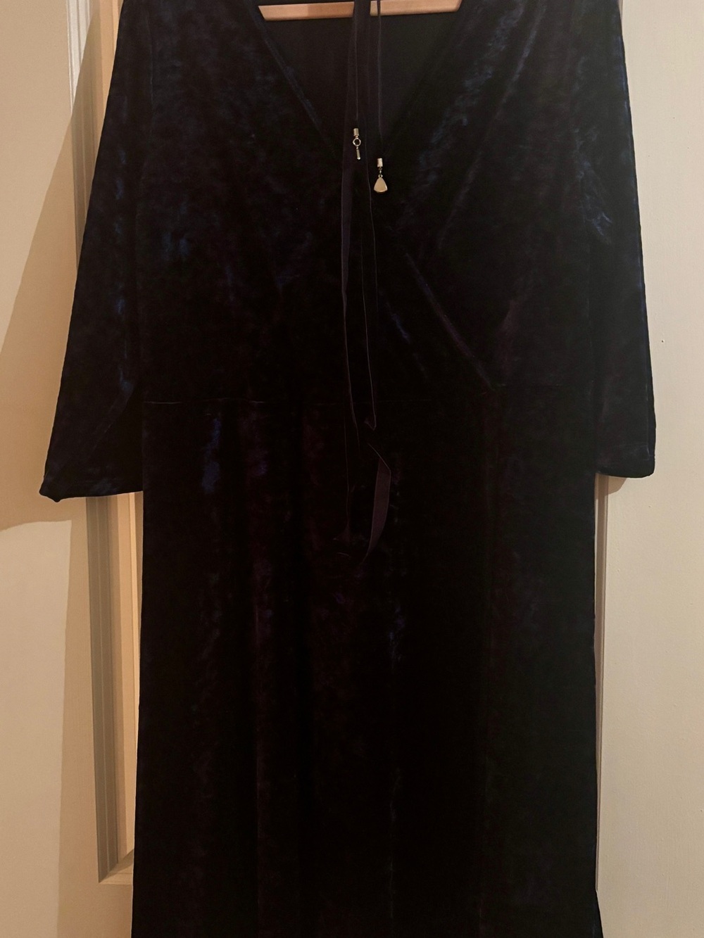 Velvet Wrap-Front Women's Coat Dress in Deep Navy